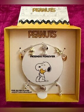 Peanuts Silver-Plated Snoopy & Woodstock Charm Bracelet with Gold Hearts